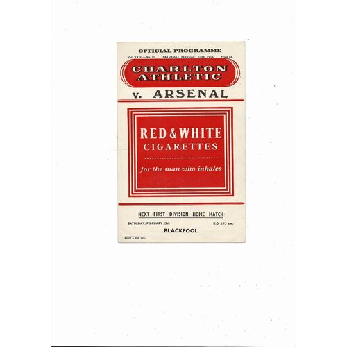 1955/56 Charlton Athletic v Arsenal FA Cup Football Programme