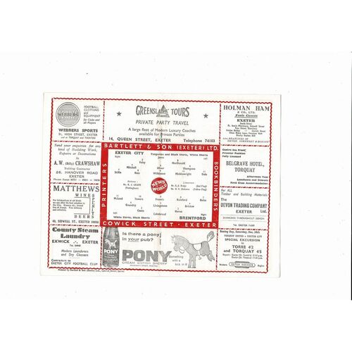 1959/60 Exeter City v Brentford FA Cup Football Programme