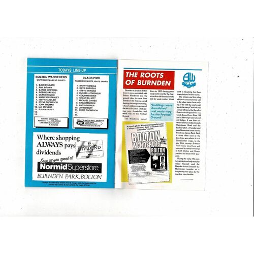 Bolton Wanderers v Blackpool Sherpa Van Trophy Northern Area Final 1988/89