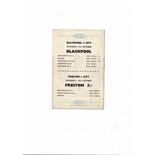1959/60 Manchester City v Blackburn Rovers Football Programme