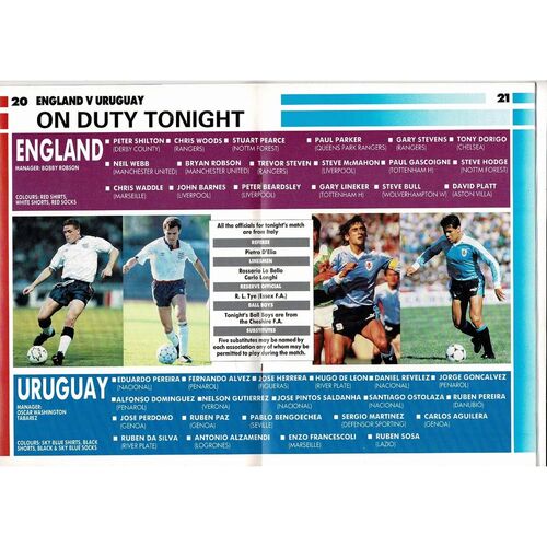 1990 England v Uruguay Football Programme