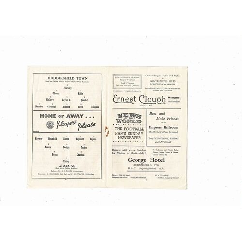 1955/56 Huddersfield Town v Arsenal Football Programme