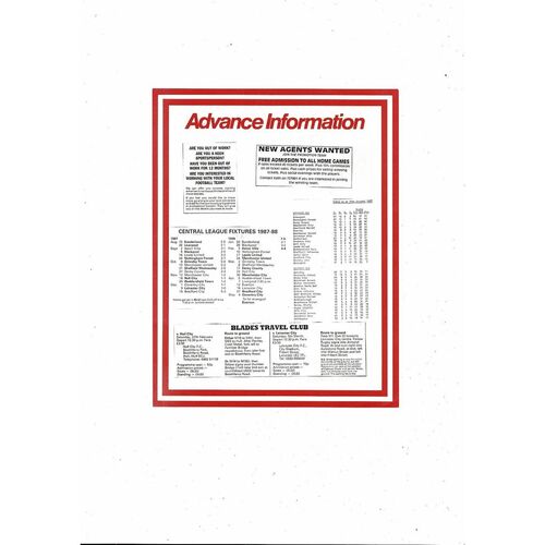 Sheffield United v Leeds United Central League Football Programme 1987/88