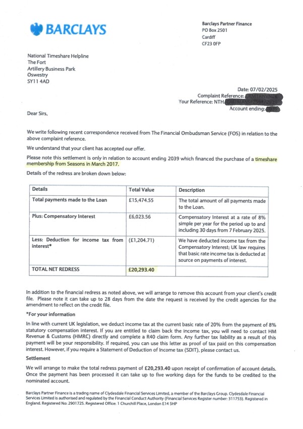 Another £20293 Seasons Holidays Claim Success