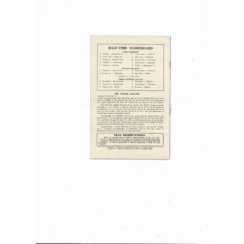 1956/57 Chelsea v Portsmouth Football Programme