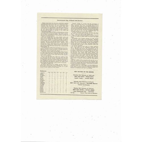 1956/57 West Ham United v Leyton Orient Football Programme