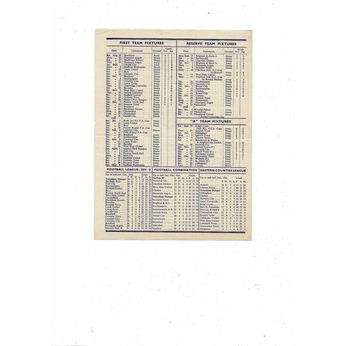 1949/50 Tottenham Hotspur v Brentford Football Programme