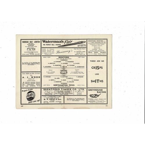 1955/56 Brentford v Northampton Town Football Programme