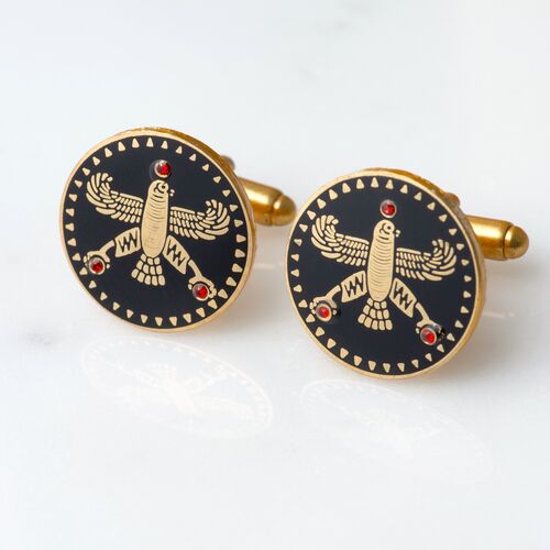 Cufflinks. The Persian Falcon. Black with 3 Red Stones.