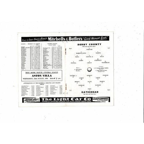 1956/57 Derby County v Gateshead Football Programme