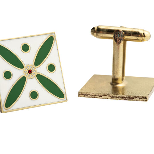 Cufflinks. The Persian Cross. Green on White with 1 Central Red Stone.