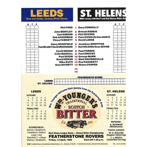 1989/90 Leeds v St. Helens (01/04/1990) Rugby League Programme