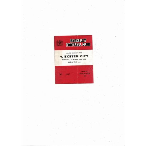 1966/67 Barnsley v Exeter City Football Programme