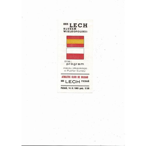 Lech Poznan v Athletic Club De Bilbao European Cup Football Programme 1983/84