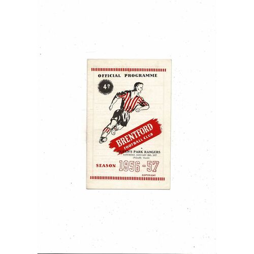 Brentford v Queens Park Rangers Friendly Football Programme 1956/57