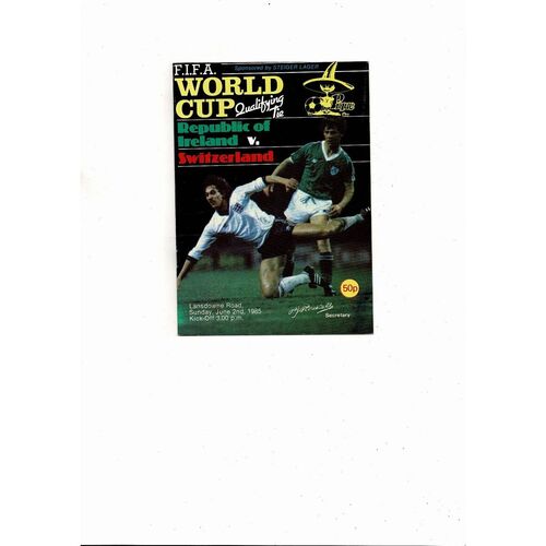 1985 Republic of Ireland v Switzerland Football Programme