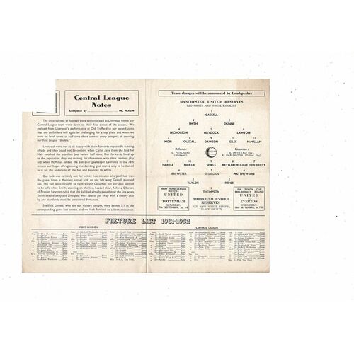 Manchester United v Sheffield United Central League Football Programme 1961/62