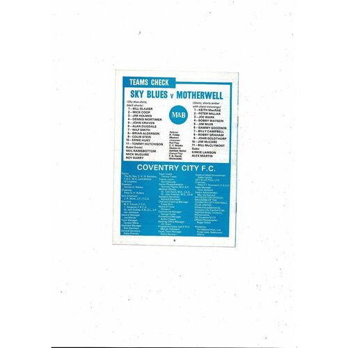 1973/74 Coventry City v Motherwell Texaco Cup Football Programme