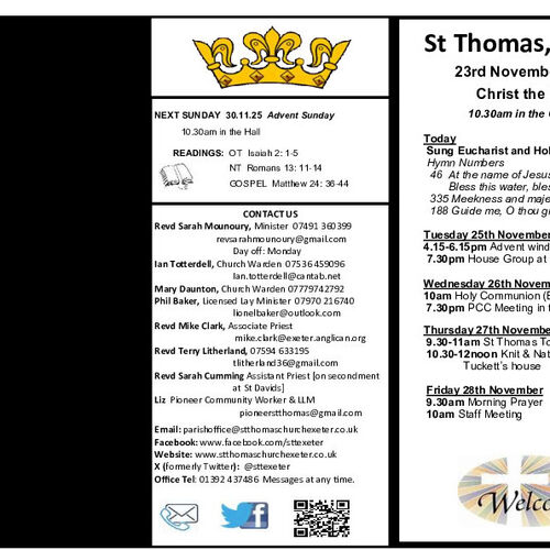 Pew Sheet | The Parish of St Thomas, Exeter
