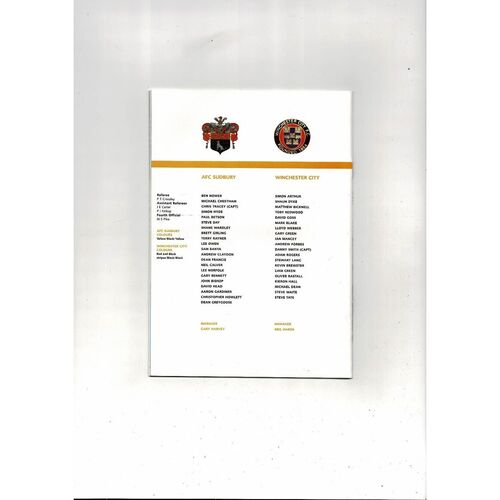 2004 AFC Sudbury v Winchester City FA Vase Final Football Programme + Press Cutting