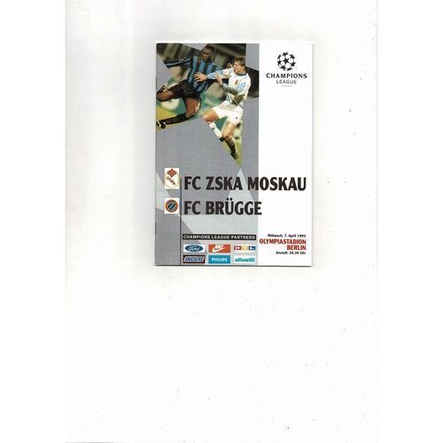 CSKA Moscow v Club Brugge UEFA Champions League Football Programme 1992/93