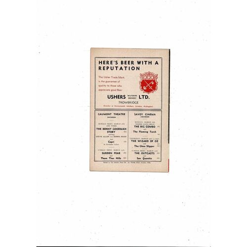 1955/56 Swindon Town v Gillingham Football Programme