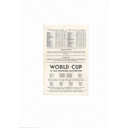 Manchester United v Manchester City Central League Football Programme 1965/66