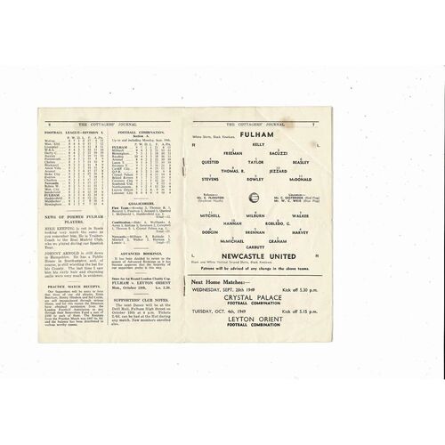 1949/50 Fulham v Newcastle United Football Programme