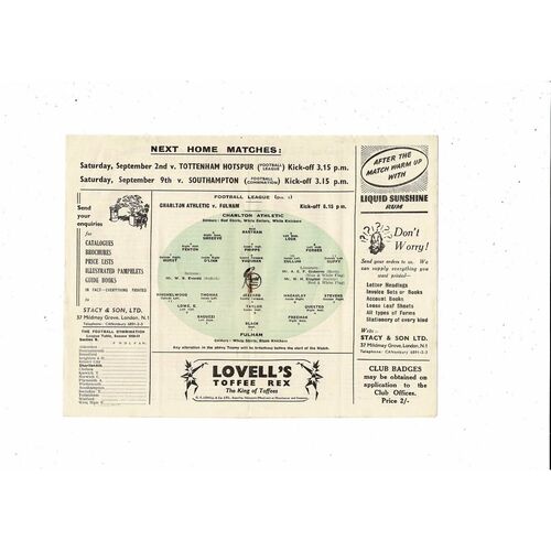 1950/51 Charlton Athletic v Fulham Football Programme