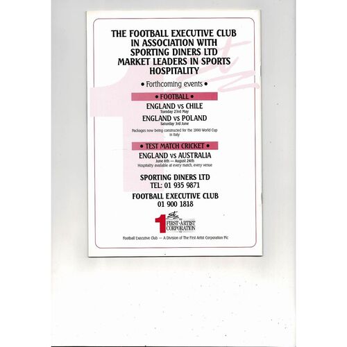 1989 England v Albania Football Programme