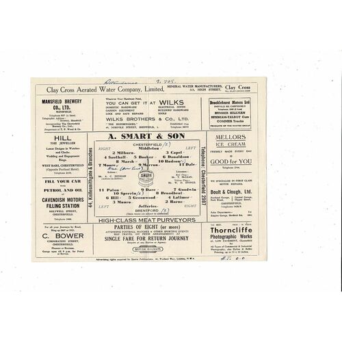 1950/51 Chesterfield v Brentford Football Programme
