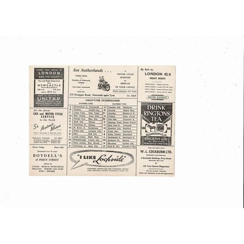 1955/56 Newcastle United v Arsenal Football Programme