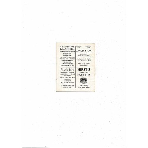 1962/63 Barnsley v Crystal Palace Football Programme