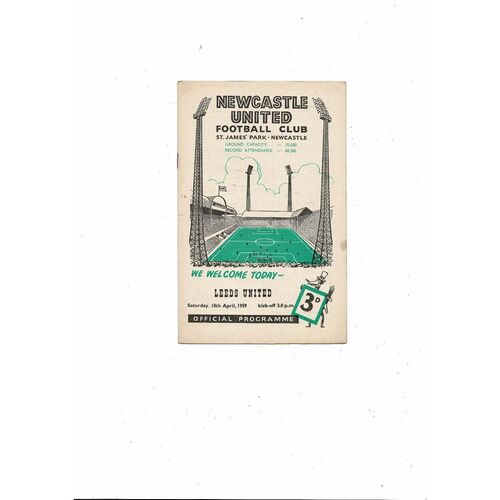 1958/59 Newcastle United v Leeds United Football Programme