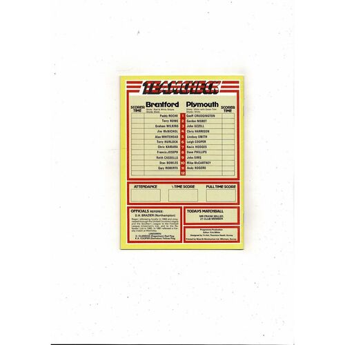 1982/83 Brentford v Plymouth Argyle Football Programme
