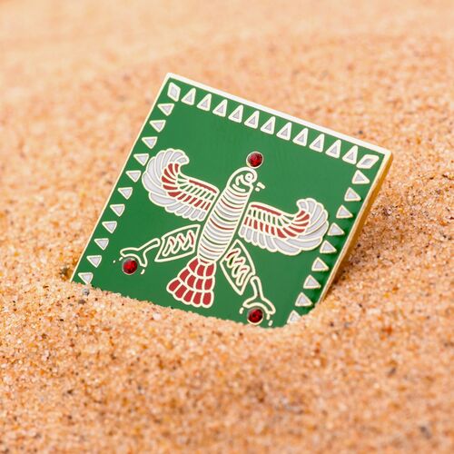 Badge. The Persian Falcon. Deep Green with Red Tail and 3 Red Stones.