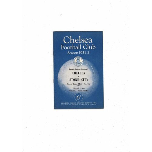 1951/52 Chelsea v Stoke City Football Programme