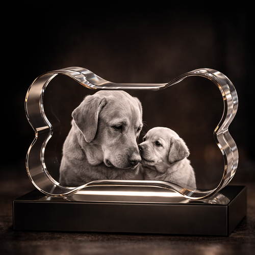 Large Dog Bone 3D Photo Crystal Gift 150×85×50mm