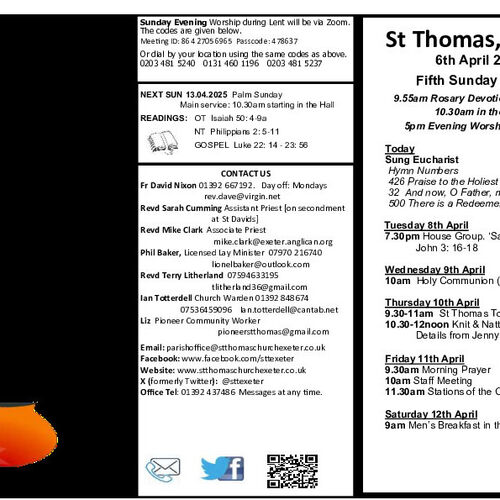 Pew Sheet | The Parish of St Thomas, Exeter