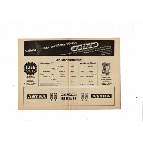 Hamburg v Manchester United Friendly Football Programme 1968/69