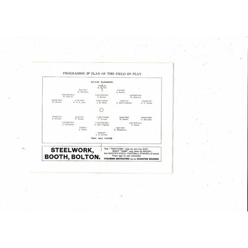 1923 Bolton Wanderers v West Ham United FA Cup Final Reprint Programme 2000 edition