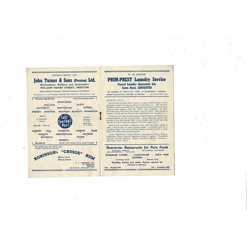 1950/51 Preston v Brentford Football Programme
