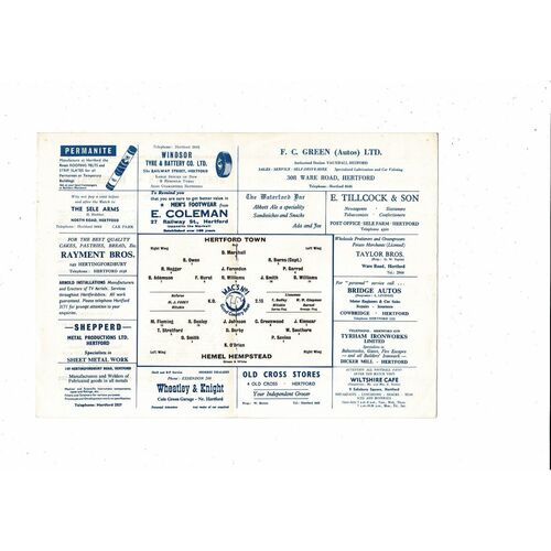 1964/65 Hertford v Hemel Hempstead Athenian League Memorial Shield Programme