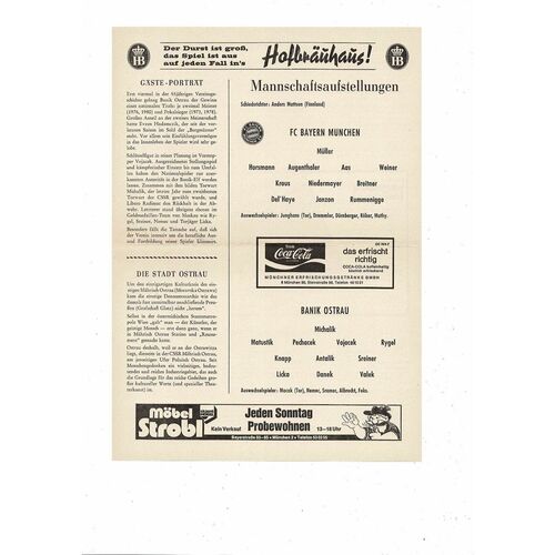 Bayern Munich v Banik Ostrau Champions League Programme Die Blaue 1980/81