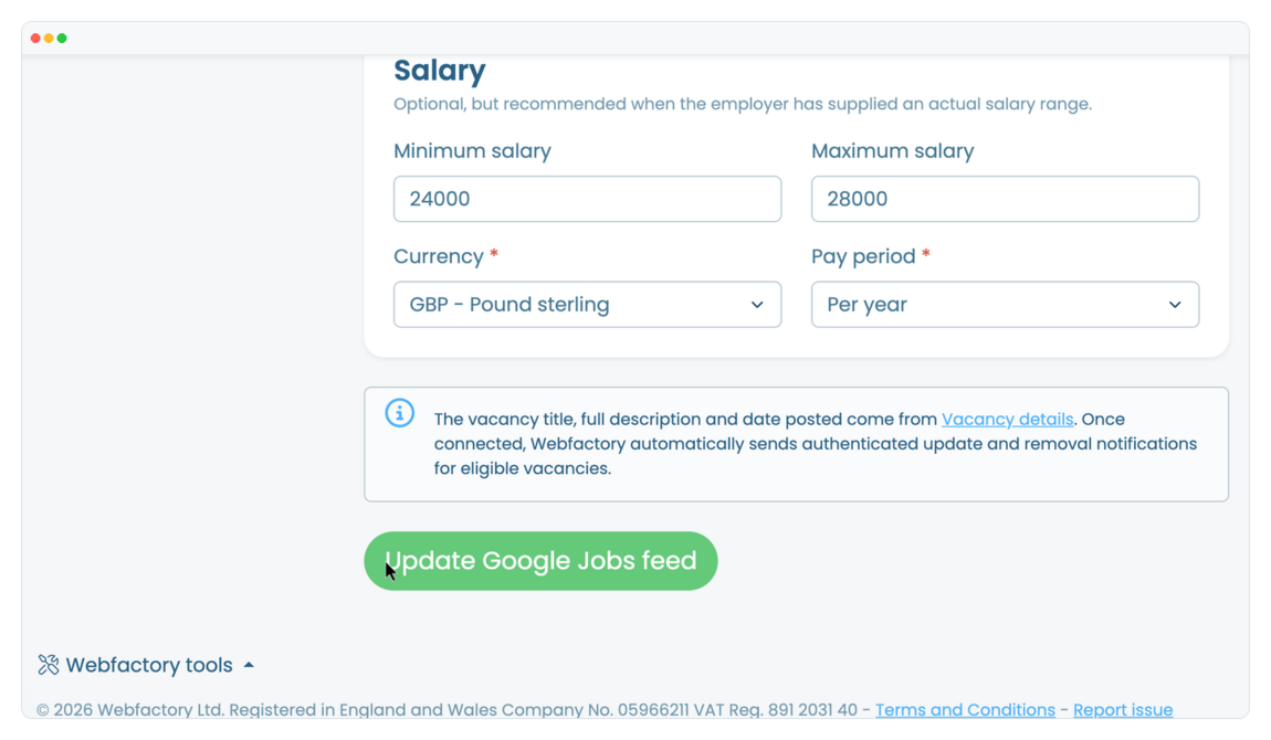 How to set up Google Jobs for a vacancy? | Webfactory Support | Webfactory
