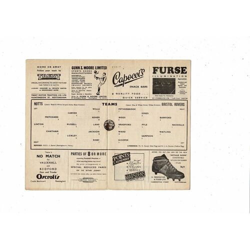 1957/58 Notts County v Bristol Rovers Football Programme