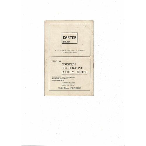 Norwich City v Peterborough United Friendly Football Programme 1961/62