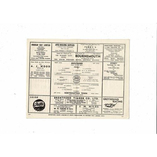 1954/55 Brentford v Northampton Town Football Programme