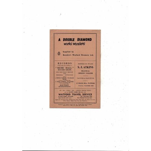 1959/60 Watford v Workington Football Programme