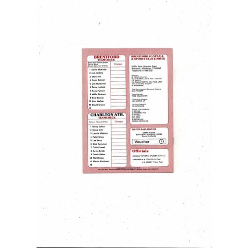 1980/81 Brentford v Charlton Athletic Football Programme